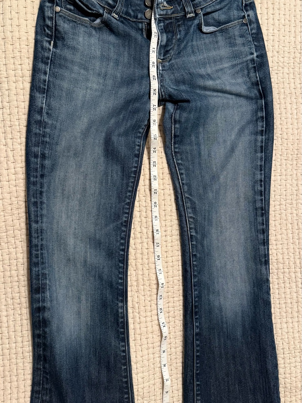 PAIGE Women's Flare Jeans in Mid to Dark Blue Wash